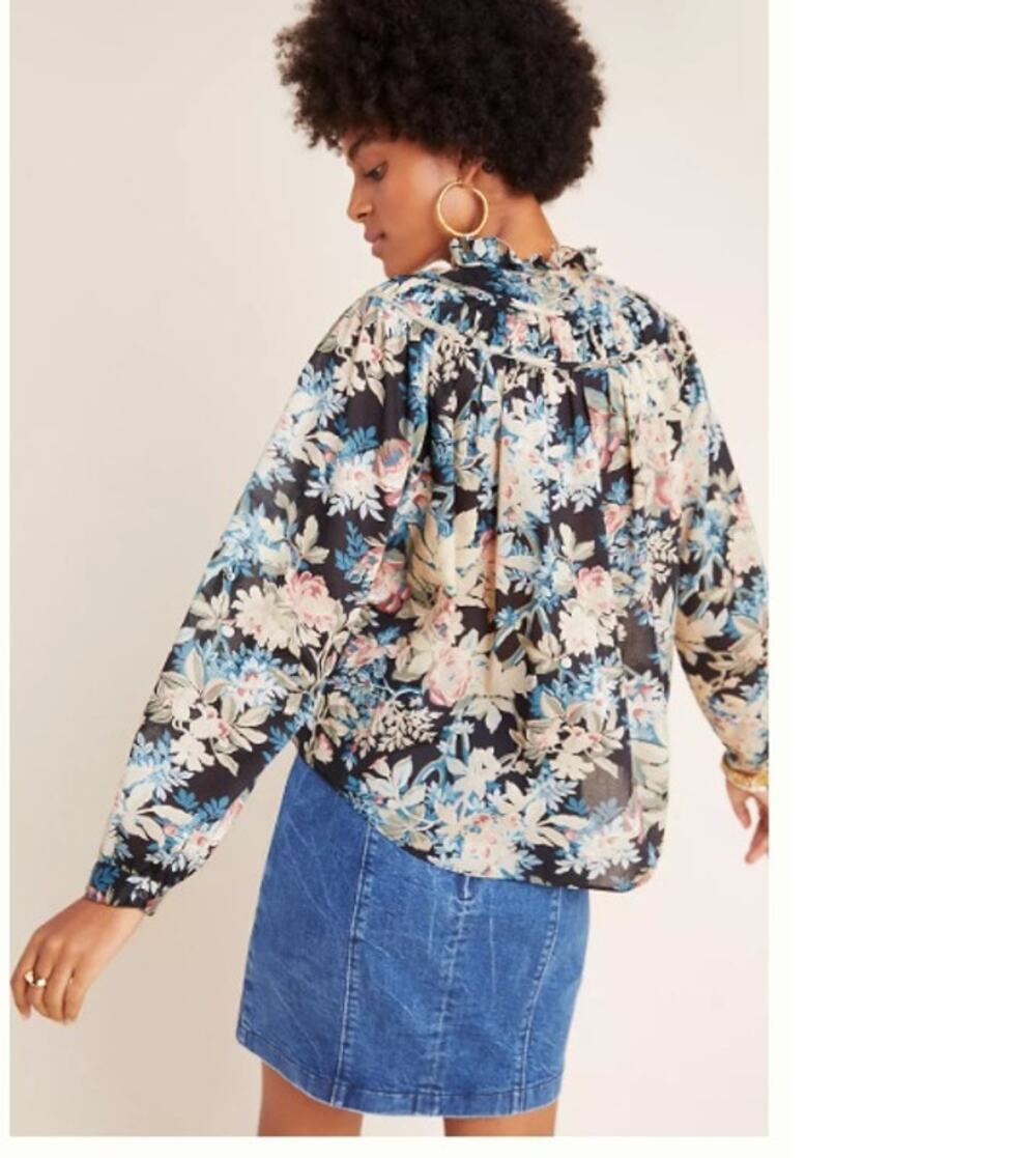 Anthropologie Small La Vie Rebecca Taylor Women's Queenie Ruffled Floral Blouse